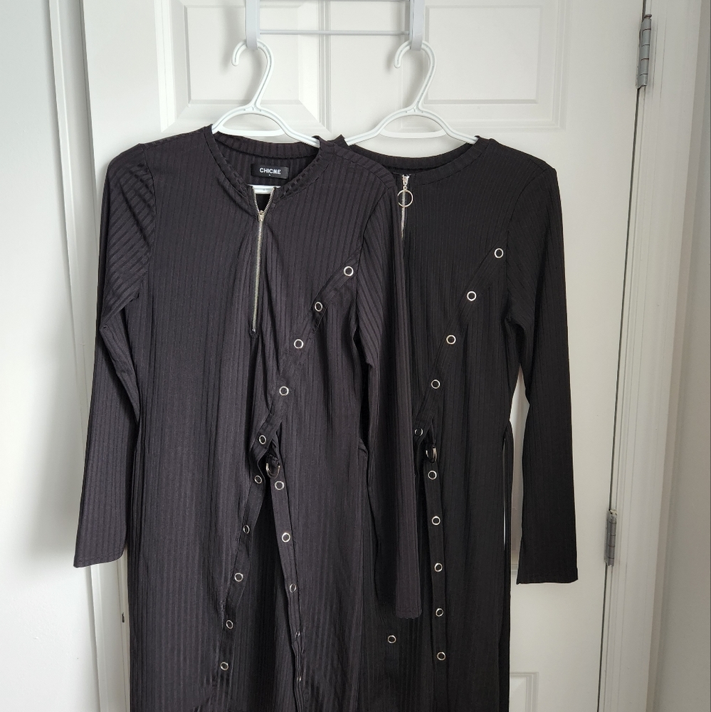Long Sleeve Zipper Design High Slit Top